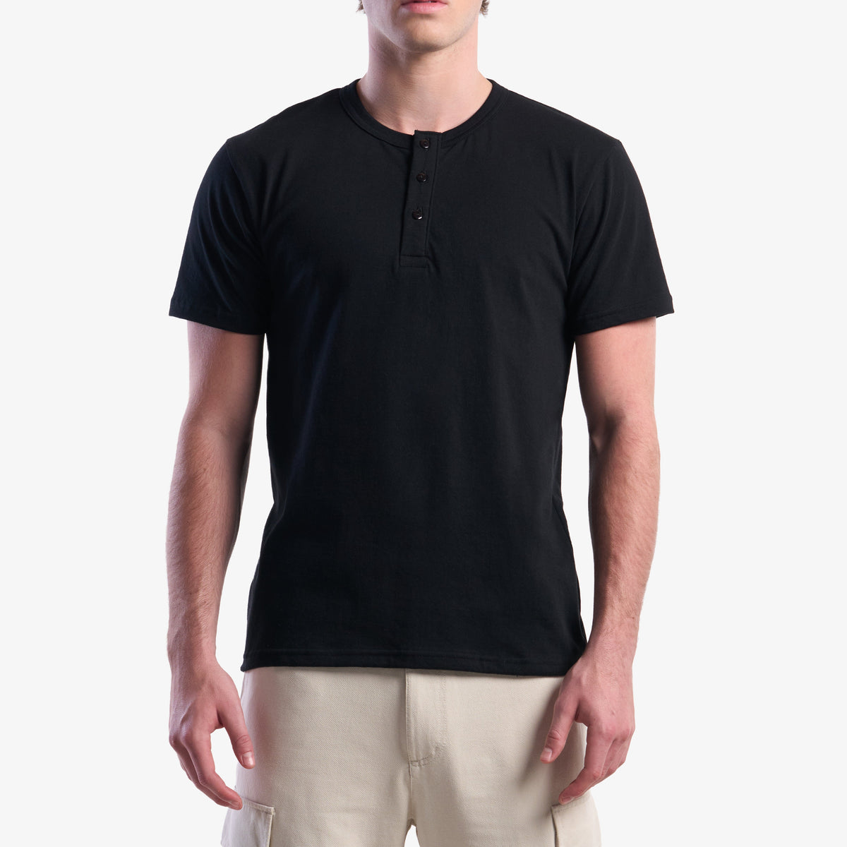 Adult Jerico Organic Short Sleeve Henley, style 10, Black