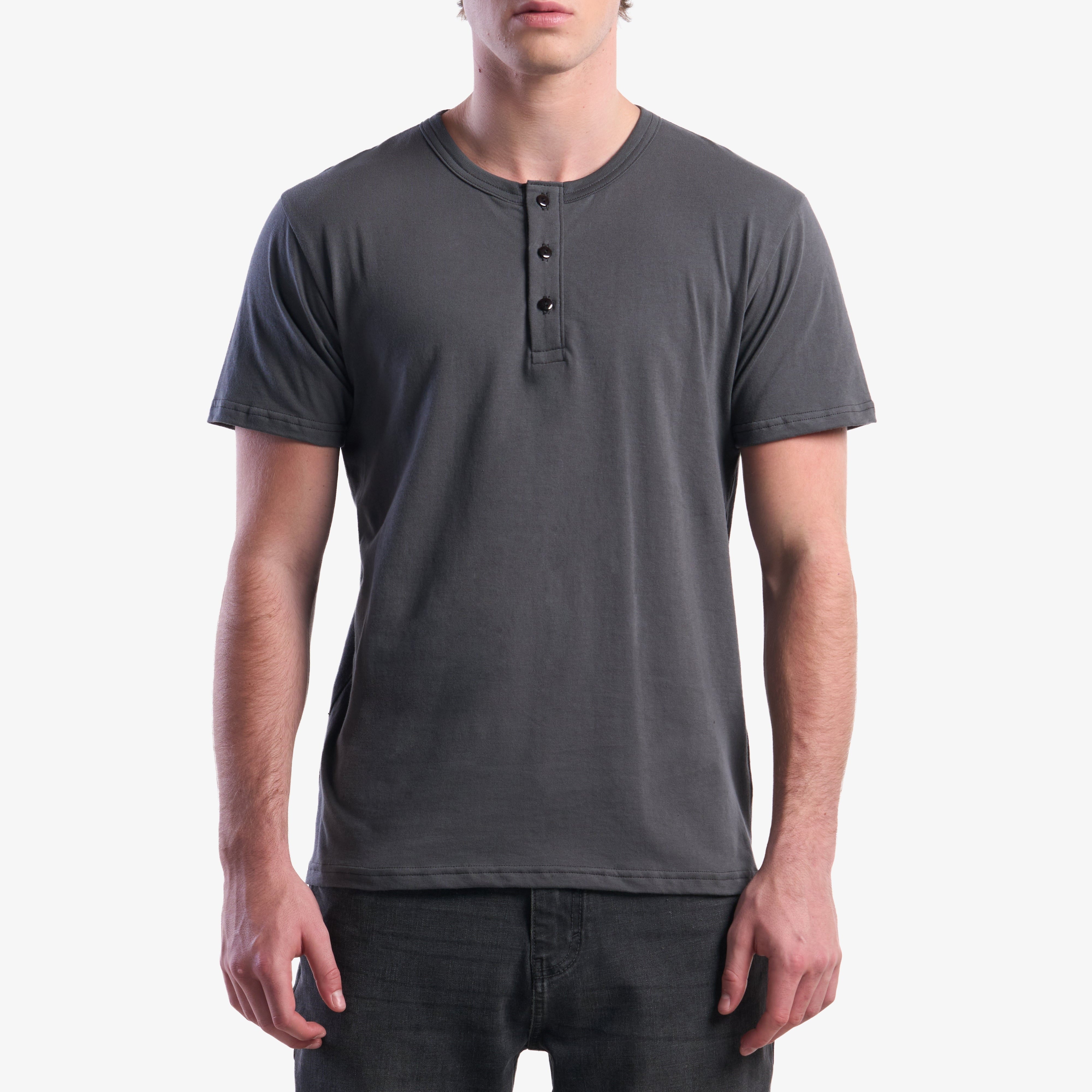 Adult Jerico Organic Short Sleeve Henley, style 10, Oil Grey