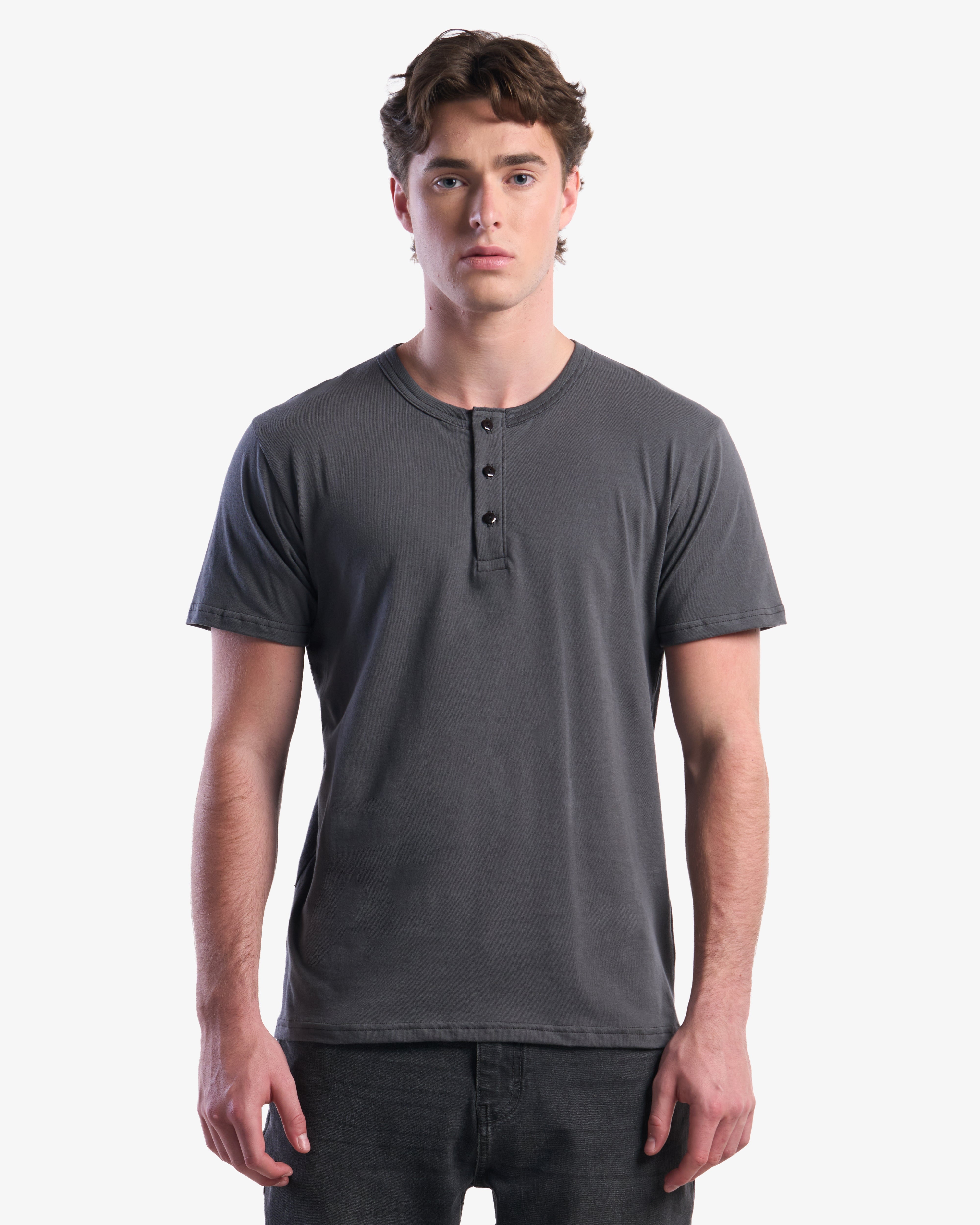Adult Jerico Organic Short Sleeve Henley, style 10, Oil Grey