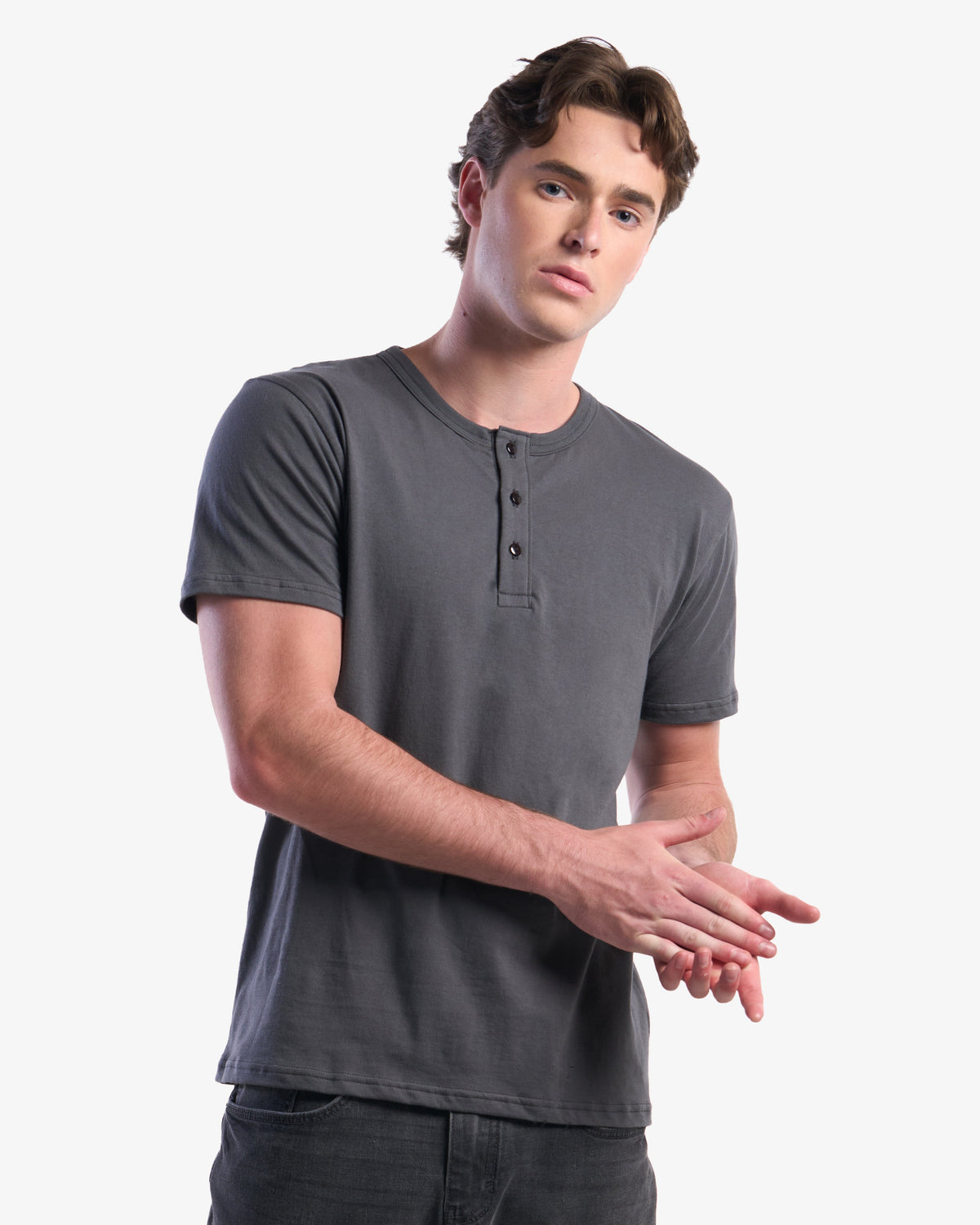 Adult Jerico Organic Short Sleeve Henley, style 10, Oil Grey