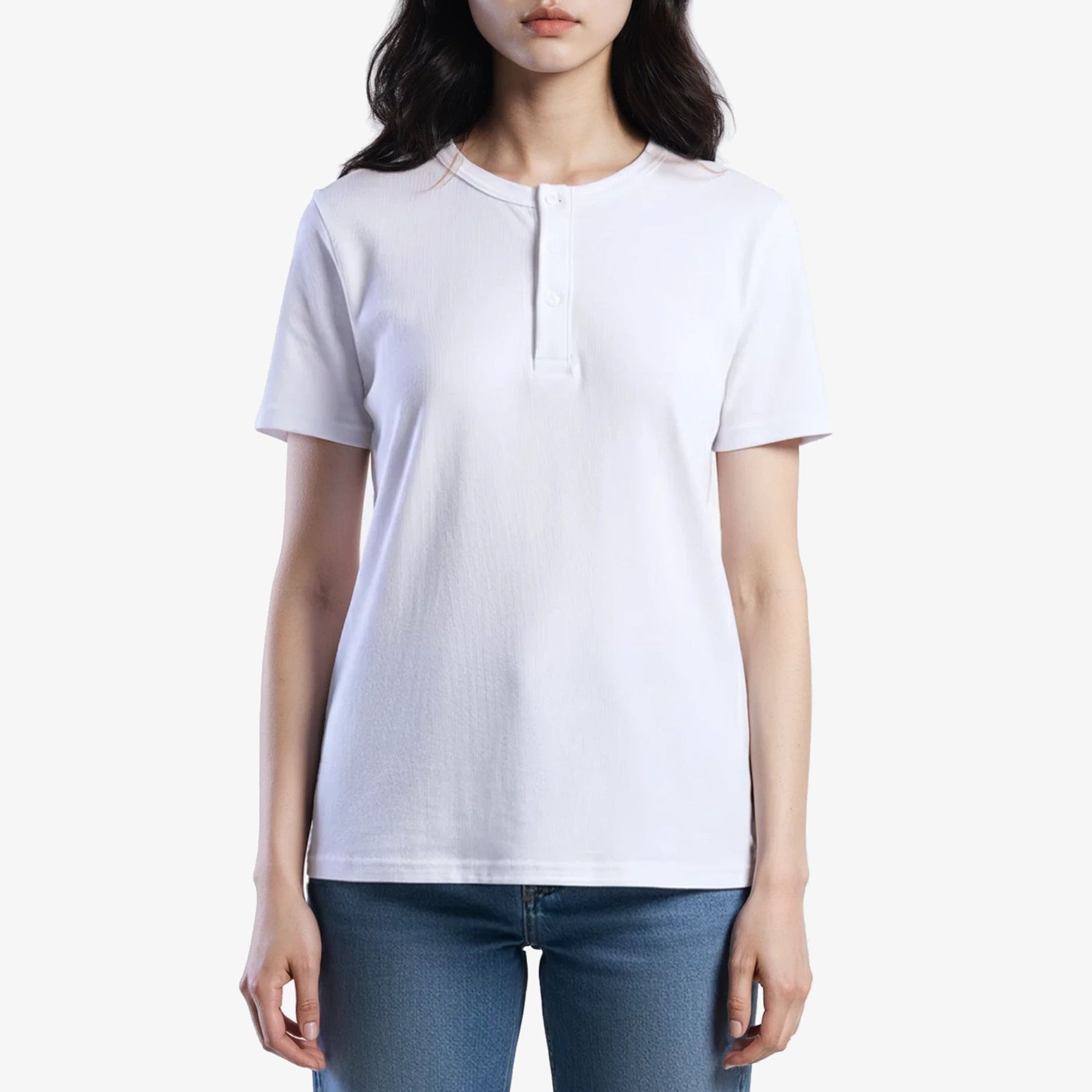 Adult Jerico Organic Short Sleeve Henley, style 10, White
