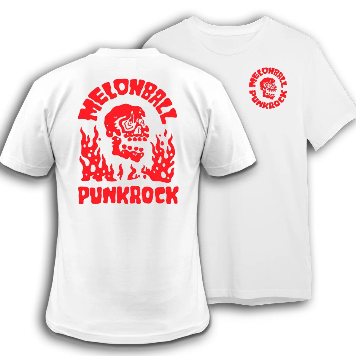 Melonball - T-shirt blanc tête de mort rouge (double face)