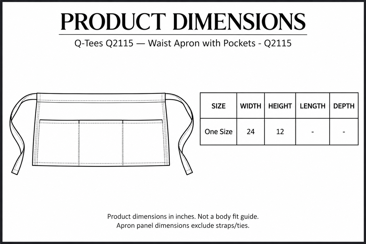 Waist Apron with Pockets - Q2115 dimensions and size guide