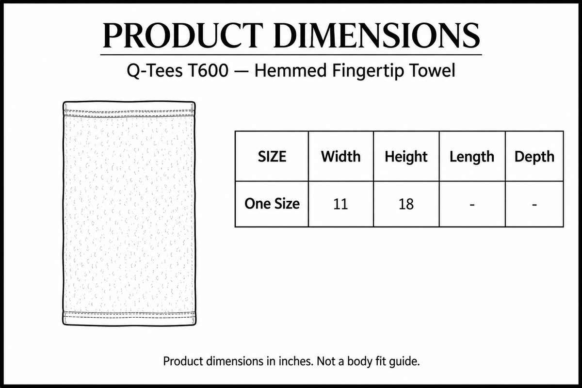 Hemmed Fingertip Towel dimensions and size guide