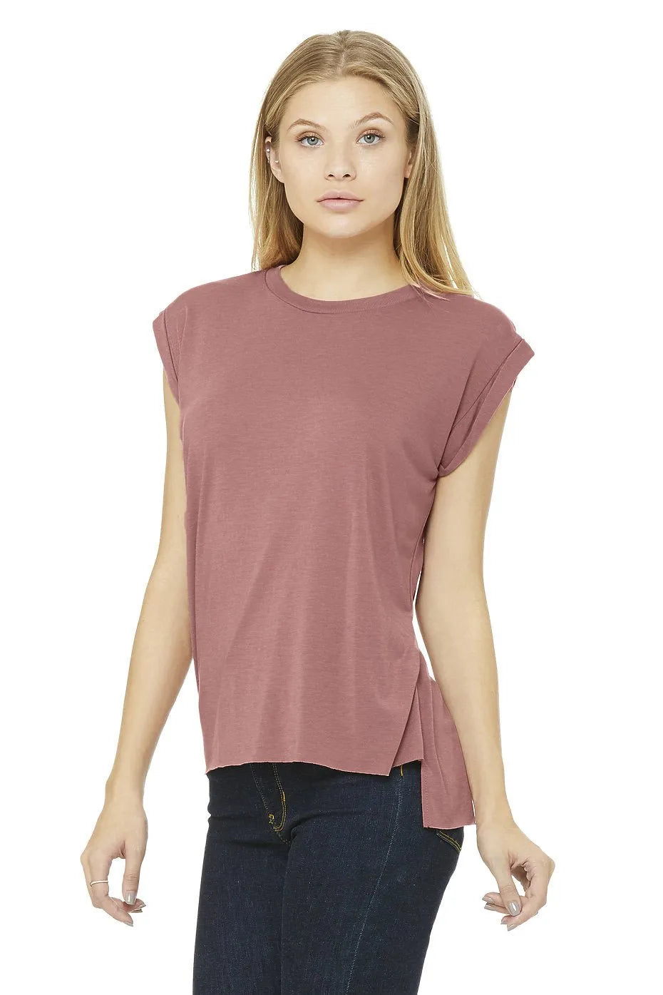 Women’s Flowy Rolled Cuffs Muscle Tee - 8804 - Print Me Shirts