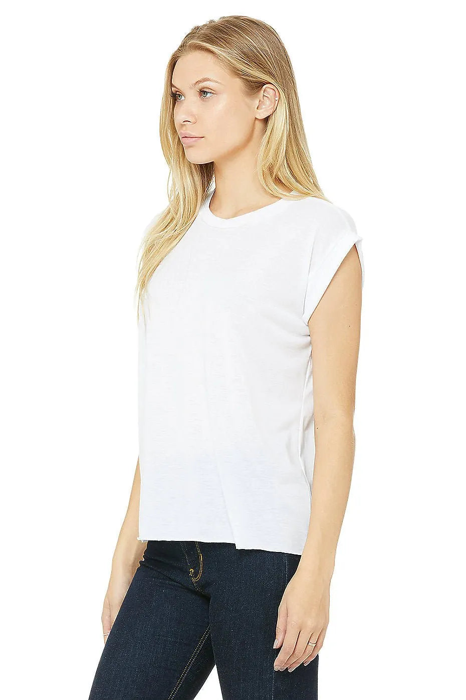 Women’s Flowy Rolled Cuffs Muscle Tee - 8804 - Print Me Shirts