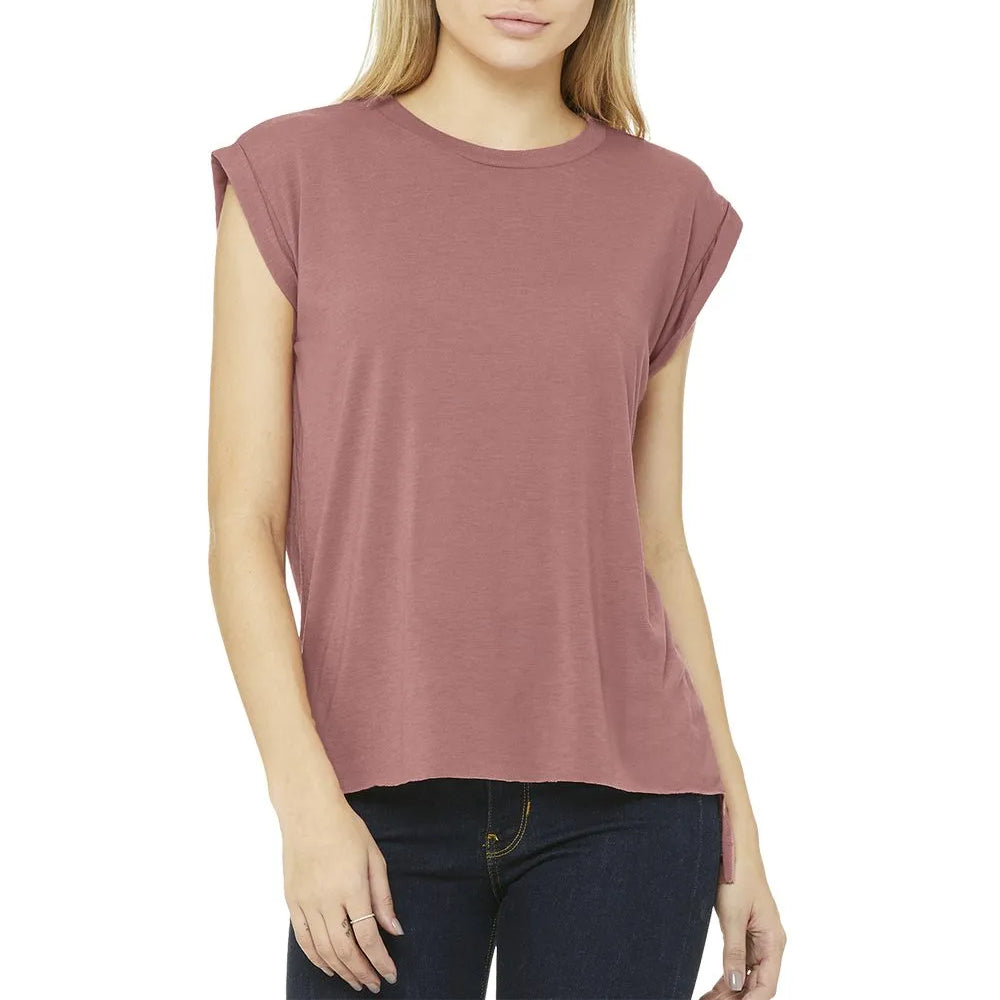 Women’s Flowy Rolled Cuffs Muscle Tee - 8804 - Print Me Shirts