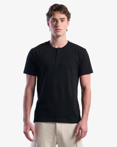 Adult Jerico Organic Short Sleeve Henley, style 10, Black