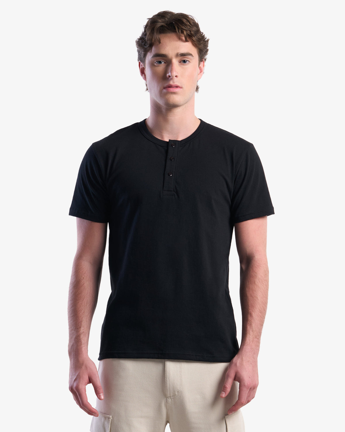 Adult Jerico Organic Short Sleeve Henley, style 10, Black