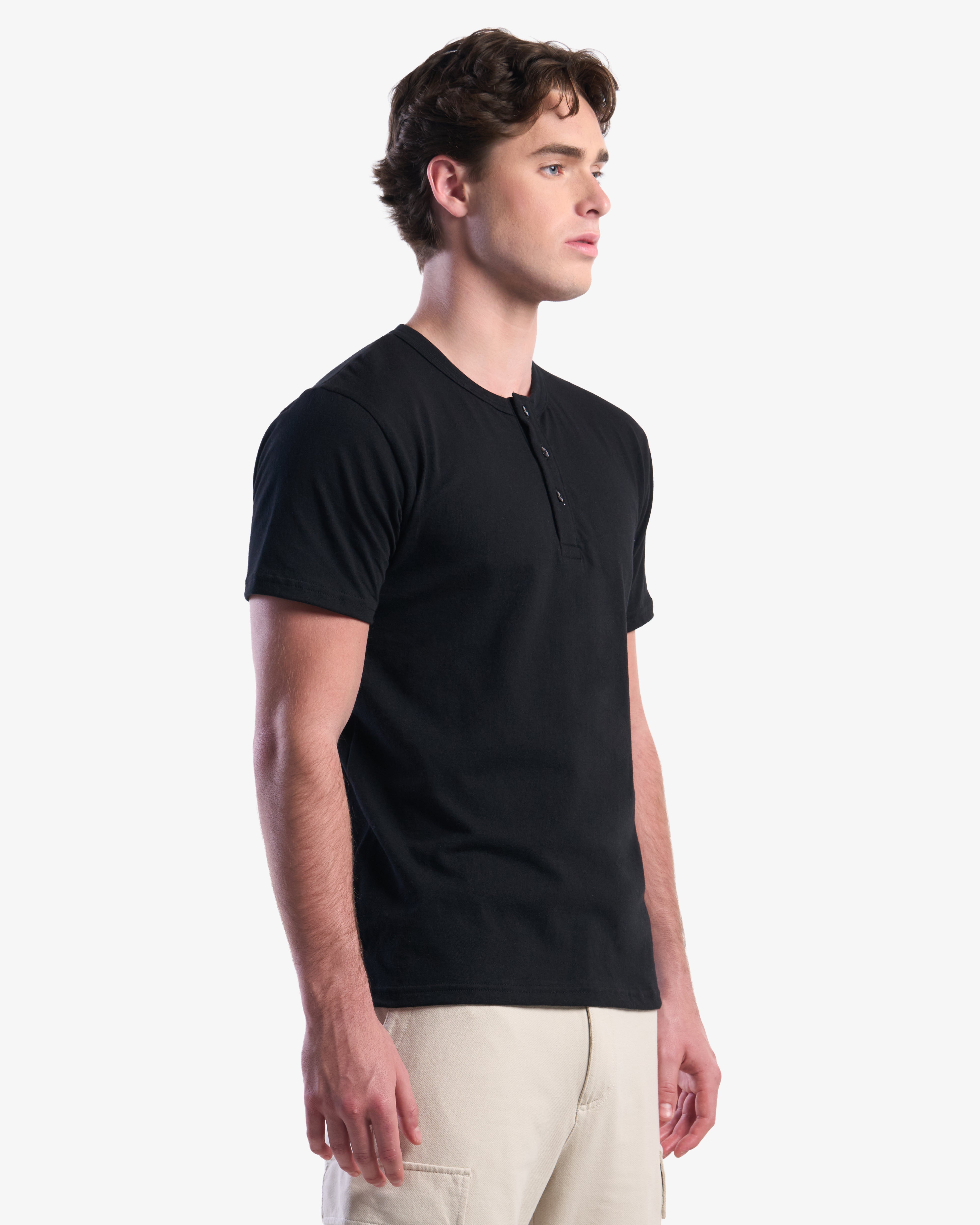 Adult Jerico Organic Short Sleeve Henley, style 10, Black