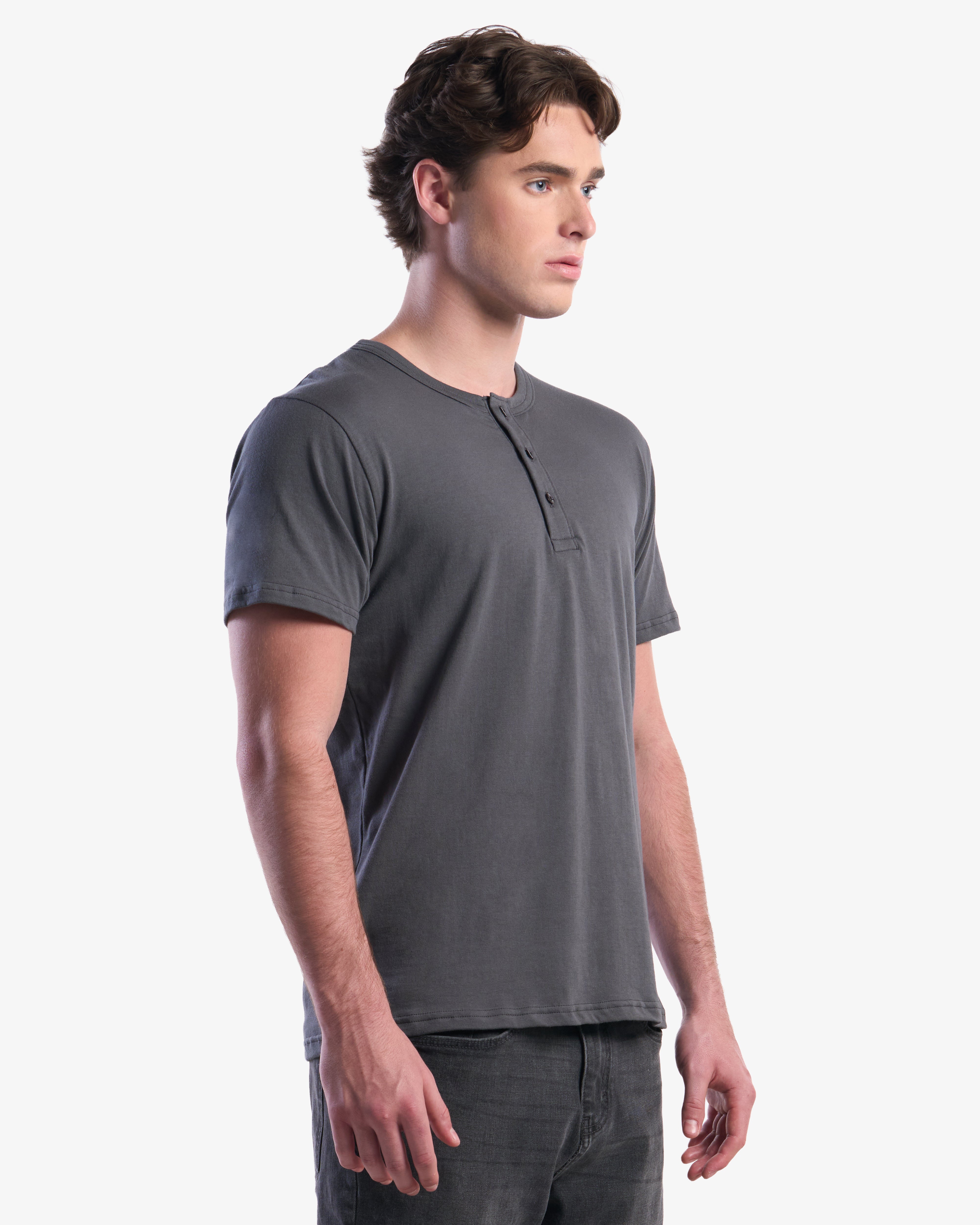 Adult Jerico Organic Short Sleeve Henley, style 10, Oil Grey