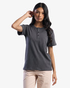 Adult Jerico Organic Short Sleeve Henley, style 10, Oil Grey