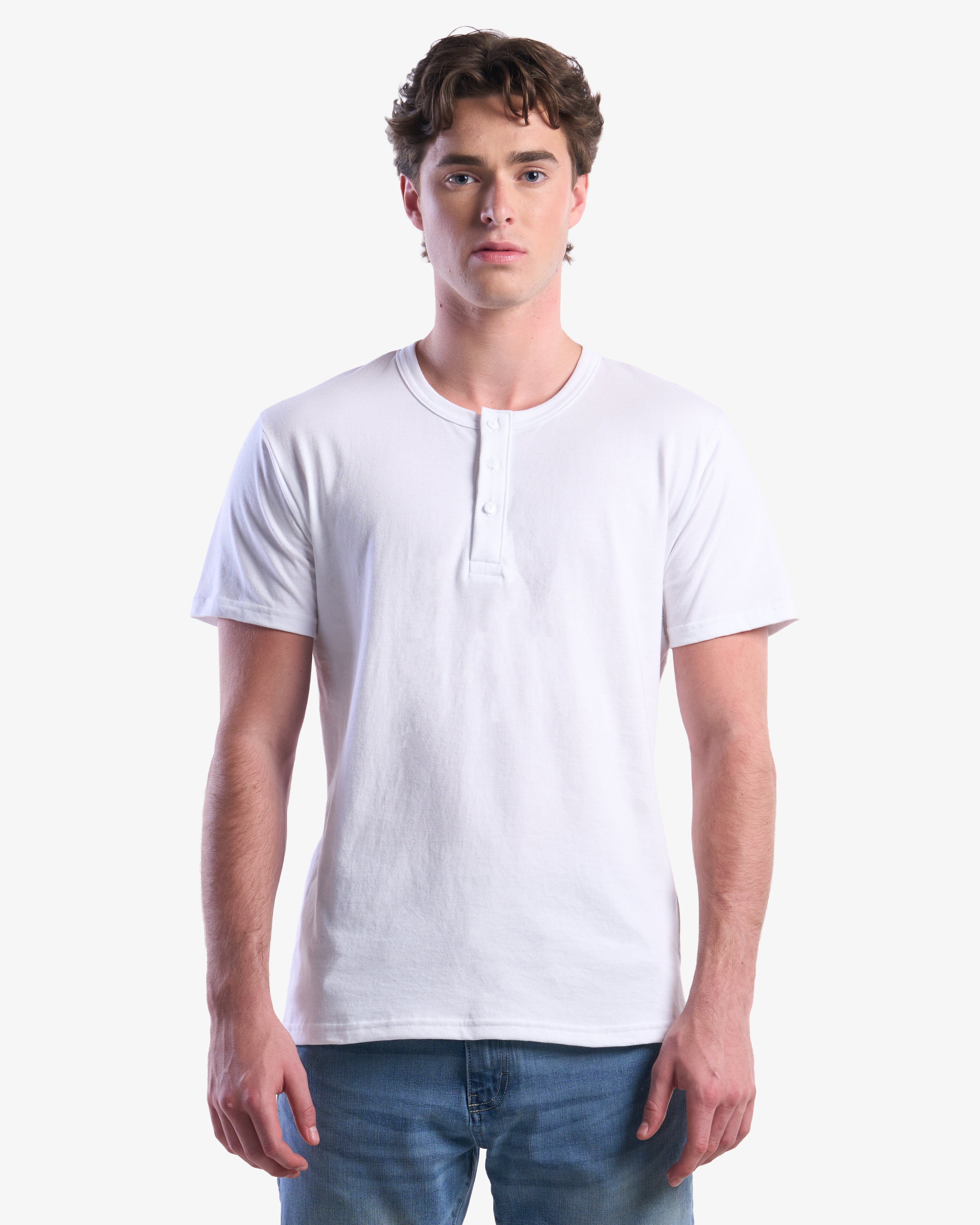 Adult Jerico Organic Short Sleeve Henley, style 10, White