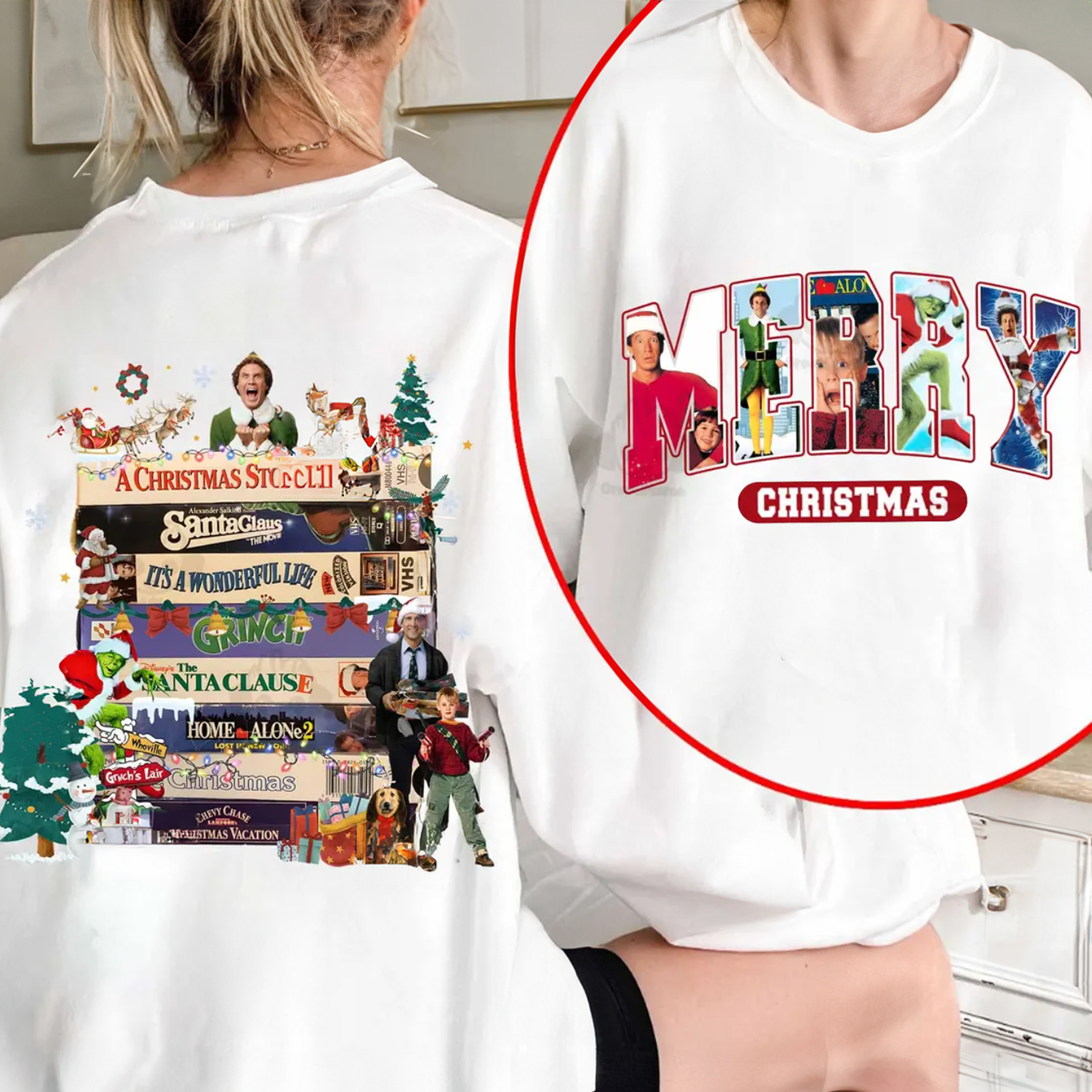 pull de film de Noël unisexe vintage | Imprimez-moi des chemises