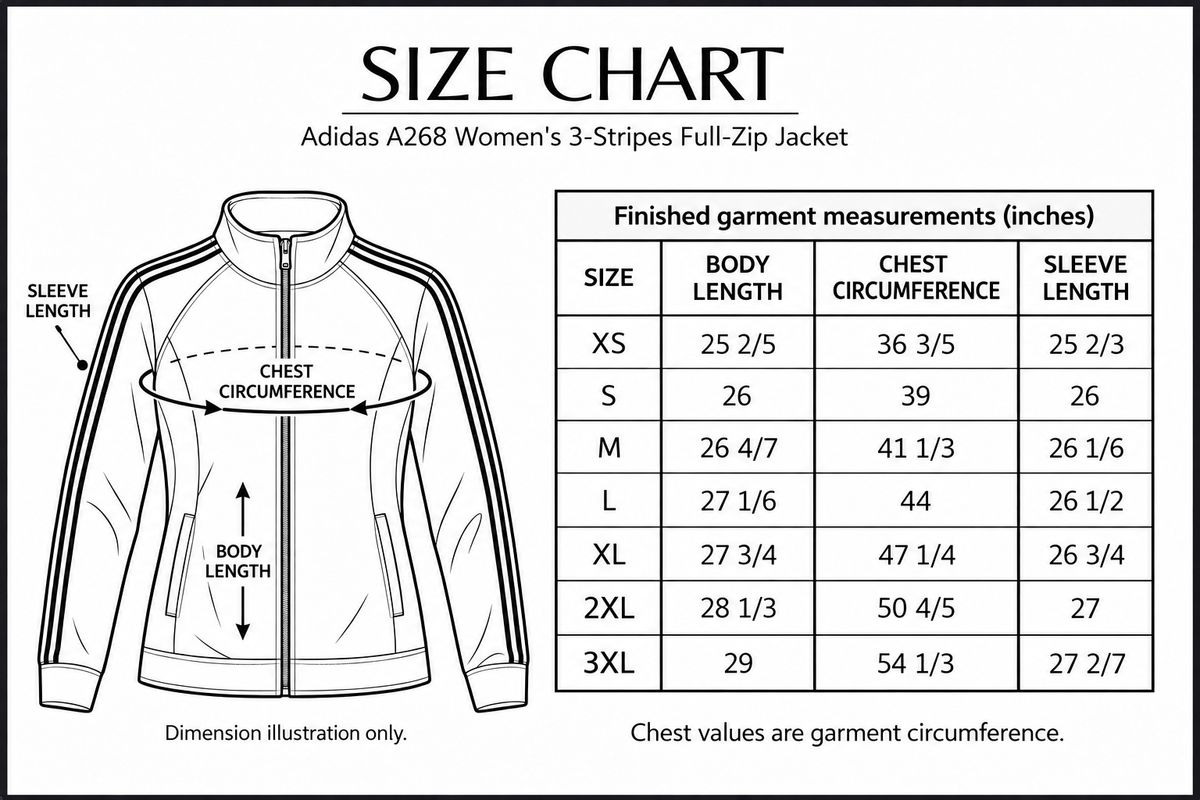 adidas-a268 size chart with labelled measurement dimensions