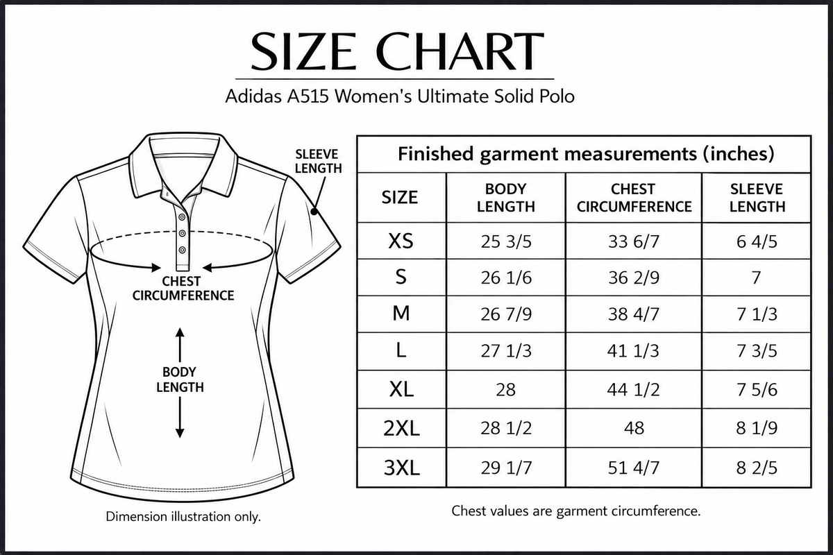 adidas-a515 size chart with labelled measurement dimensions