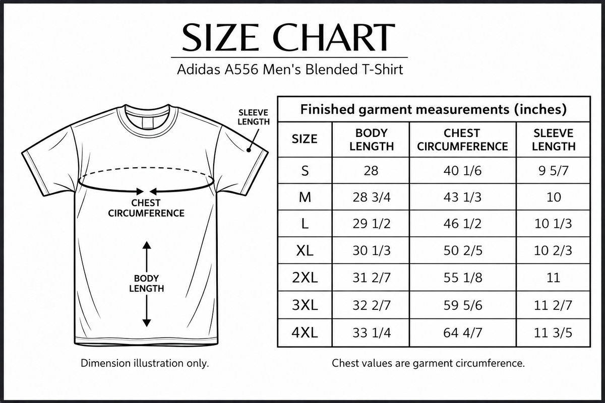 adidas-a556 size chart with labelled measurement dimensions