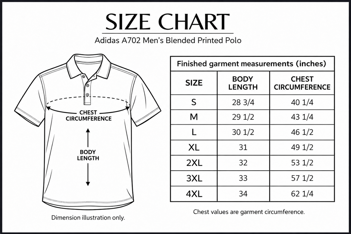 adidas-a702 size chart with labelled measurement dimensions