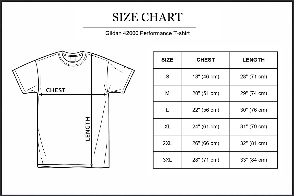 Gildan 42000 Performance size chart