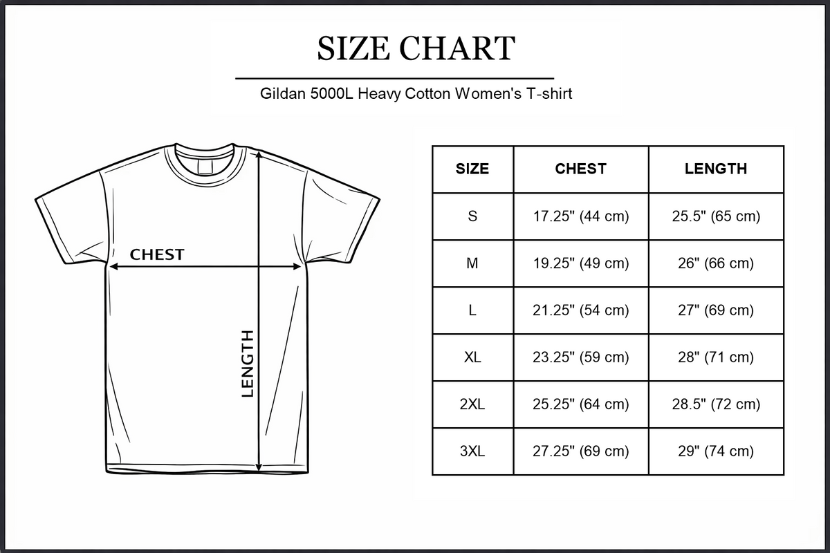 Gildan 5000L women's size chart