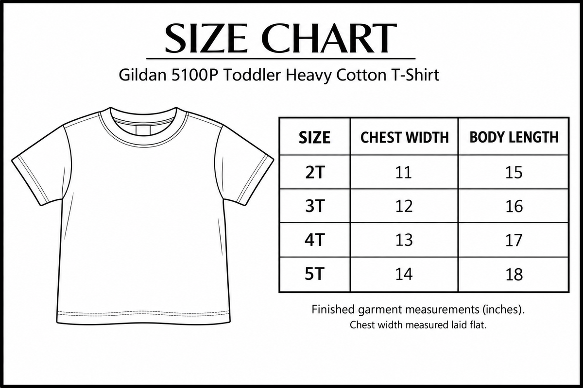 Gildan 5100P Toddler Heavy Cotton T-Shirt Size Chart