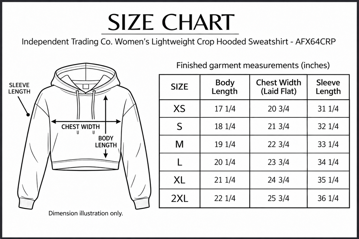 independent-afx64crp size chart with labelled measurement dimensions