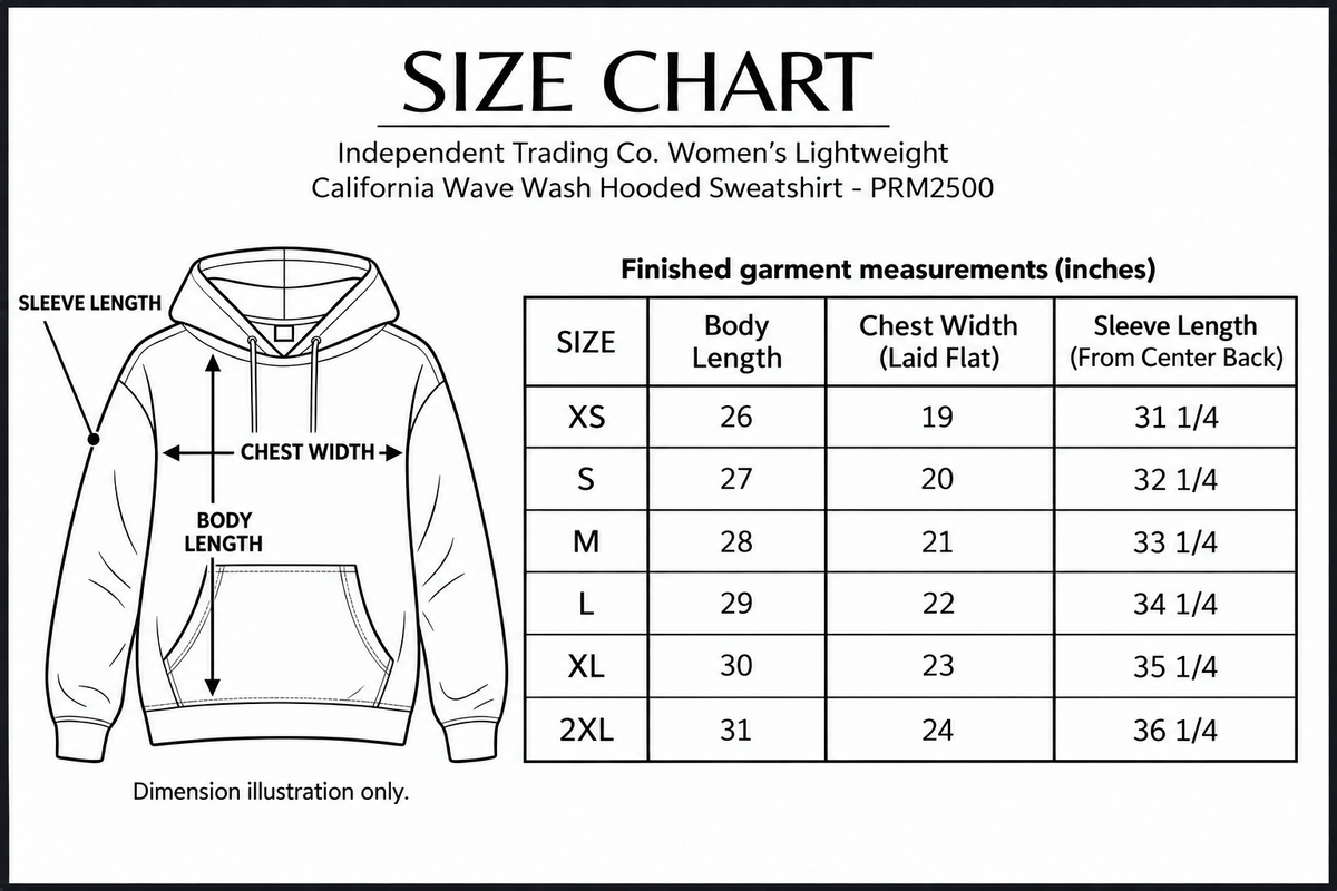 independent-prm2500 size chart with labelled measurement dimensions