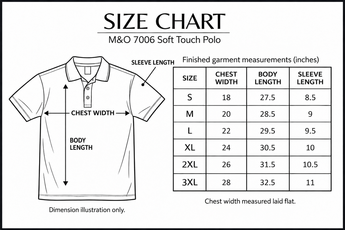 mo-7006 size chart with labelled measurement dimensions