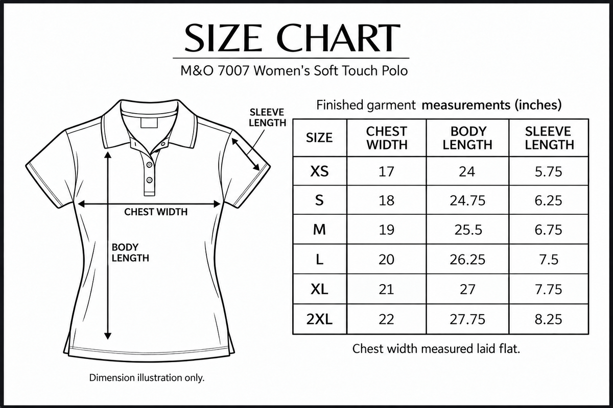 mo-7007 size chart with labelled measurement dimensions