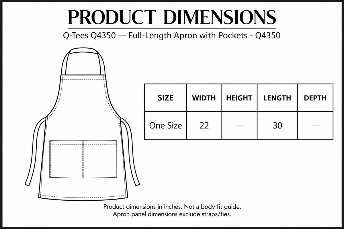 Full-Length Apron with Pockets - Q4350 dimensions and size guide