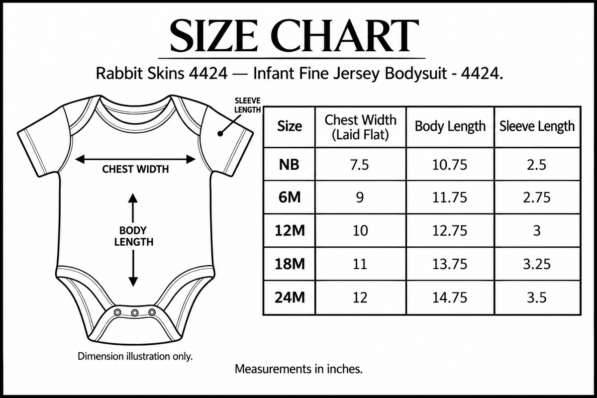 rabbit-skins-4424 size chart with labelled measurement dimensions