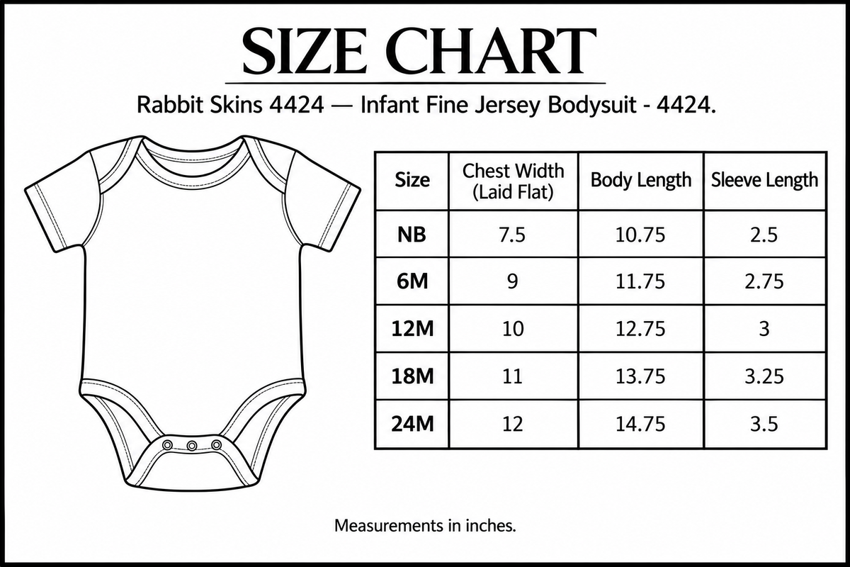 Rabbit Skins 4424 Infant Fine Jersey Bodysuit - 4424 Size Chart