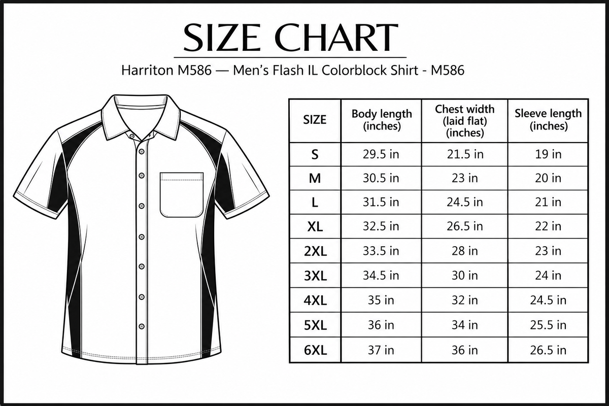Men's Flash IL Colorblock Shirt - M586 Size Chart