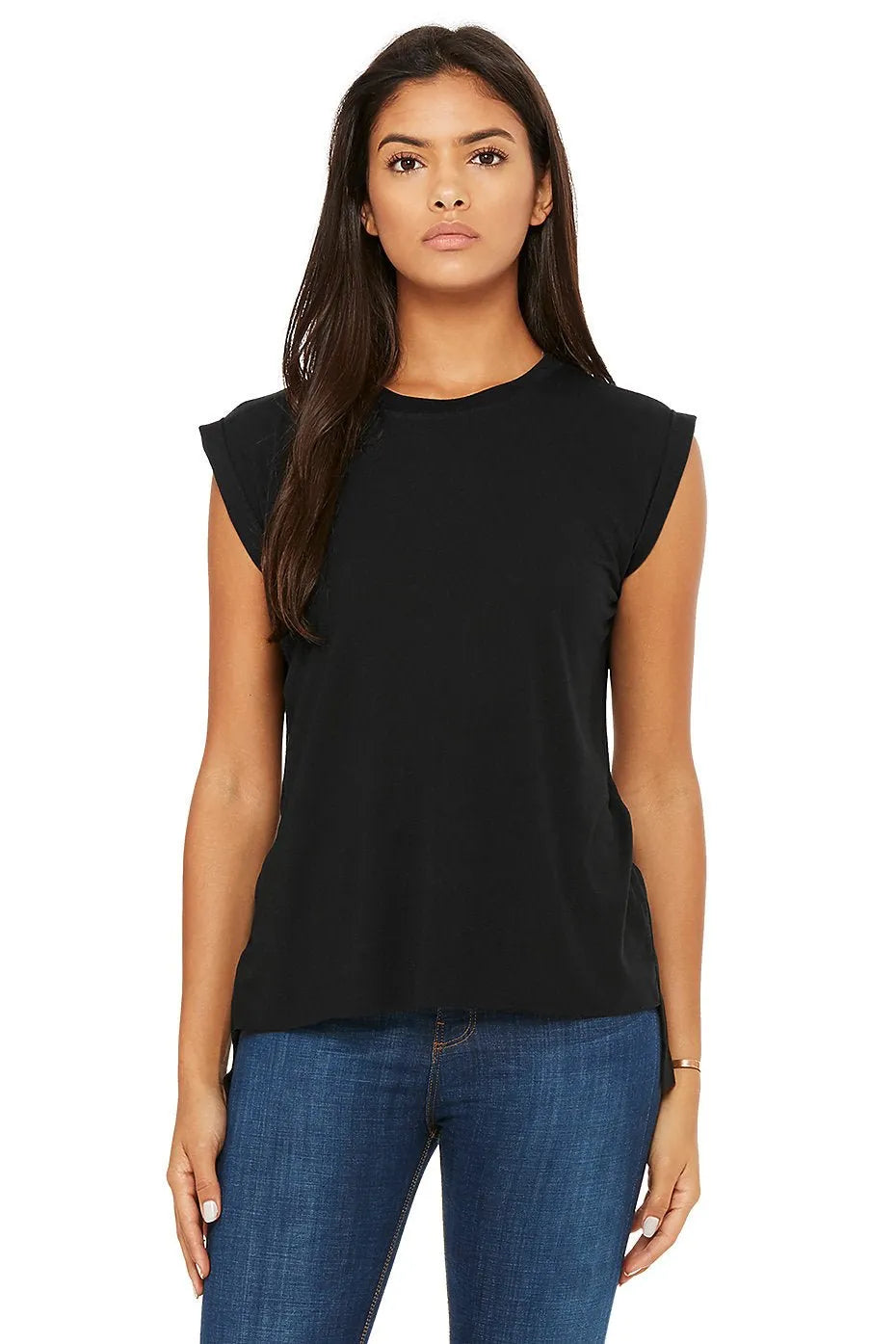 Women’s Flowy Rolled Cuffs Muscle Tee - 8804 - Print Me Shirts