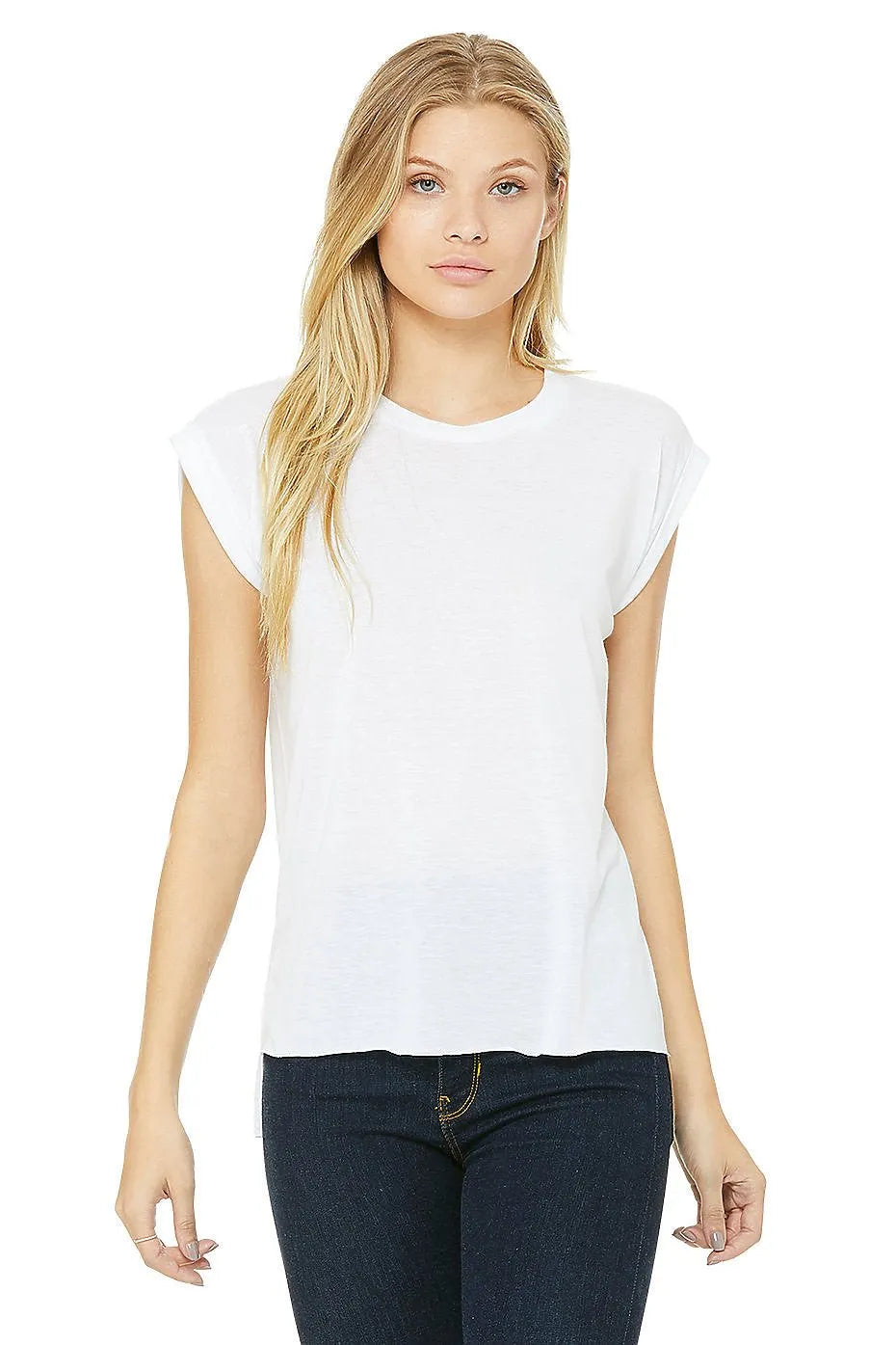Women’s Flowy Rolled Cuffs Muscle Tee - 8804 - Print Me Shirts
